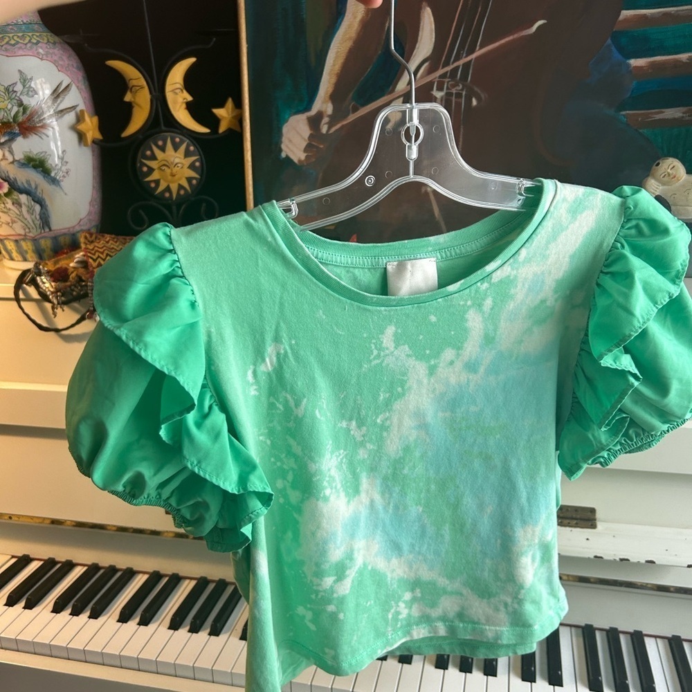 Industry Y2K Fairy Grunge Boho Tie Dye Cropped Top Frilly Sleeve - Picture 5 of 16